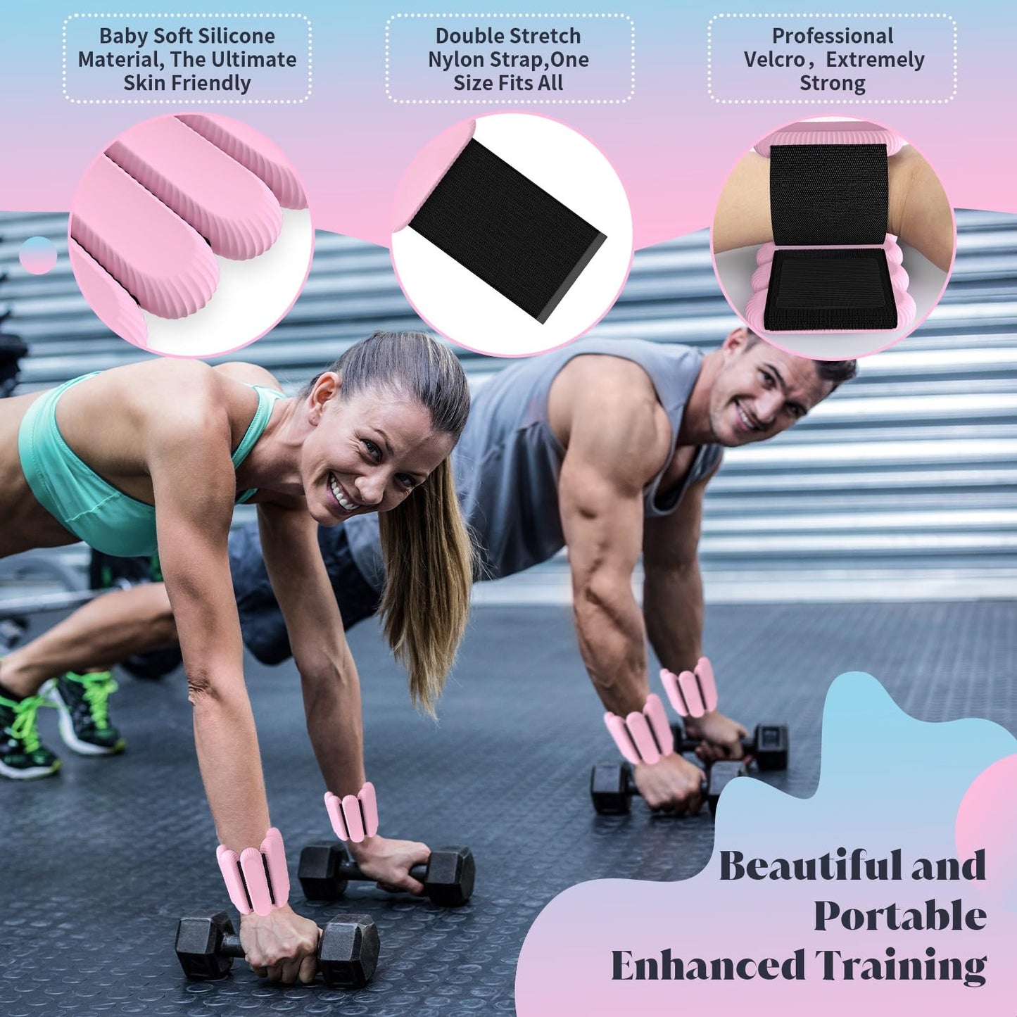 TIMOOU Ankle Weights for Women Men, Adjustable Wrist Weighted Bracelet for Home Gym Workout, Walking, Running, Travel, Pilate, Yoga, Exercise,Barre,Strength Training. Set of 2 (1Lb Each) (Pale Pink)
