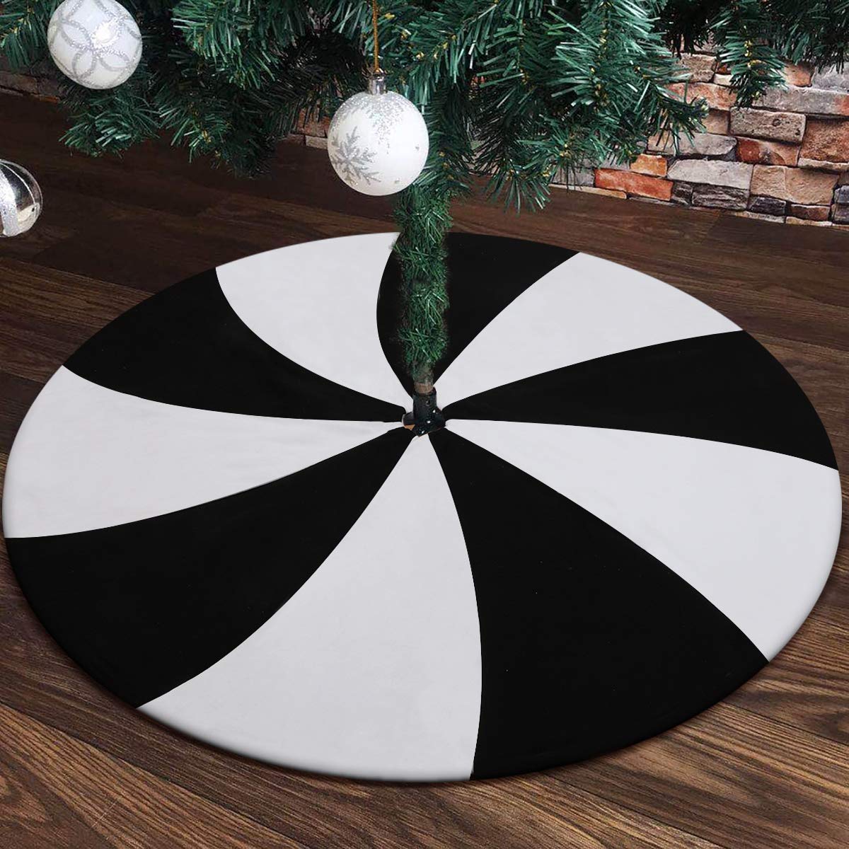 yuboo Black and White Tree Skirt, 48" Large Lollipop Tree Skirt for 6-7.5 FT Artificial Trees, Halloween Christmas Tree Decorations Ornaments, Spring Easter Holiday Party Xmas Tree Mat