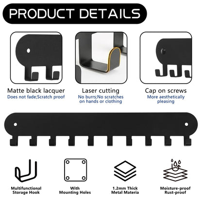 Suzurana 2 Pack Key Holder for Wall,Key Hooks with 10 Hooks,Key Holder Wall Mount Self Adhesive, Key Rack for Wall No Drill for Living Room, Kitchen, Bathroom, Garage (Black)