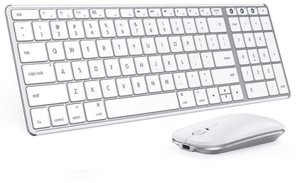 seenda Bluetooth Keyboard and Mouse for Mac, SKM64-2 Multi-Device Rechargeable Slim Wireless Keyboard Mouse Stainless Steel Full Size, Compatible with MacBook Pro/Air, iPad, Mac - Space Gray