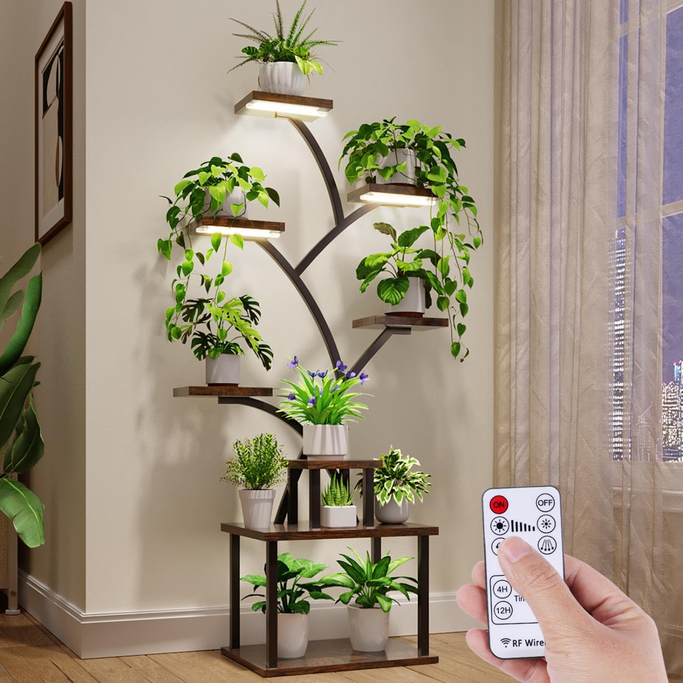lilarofu Plant Stand Indoor with Grow Lights - 8 Tiered Tall Indoor Plant Display Shelf, 61" Corner Indoor Plants Rack, Metal Plant Flower Holder for Living Room, Patio, Balcony (Black)