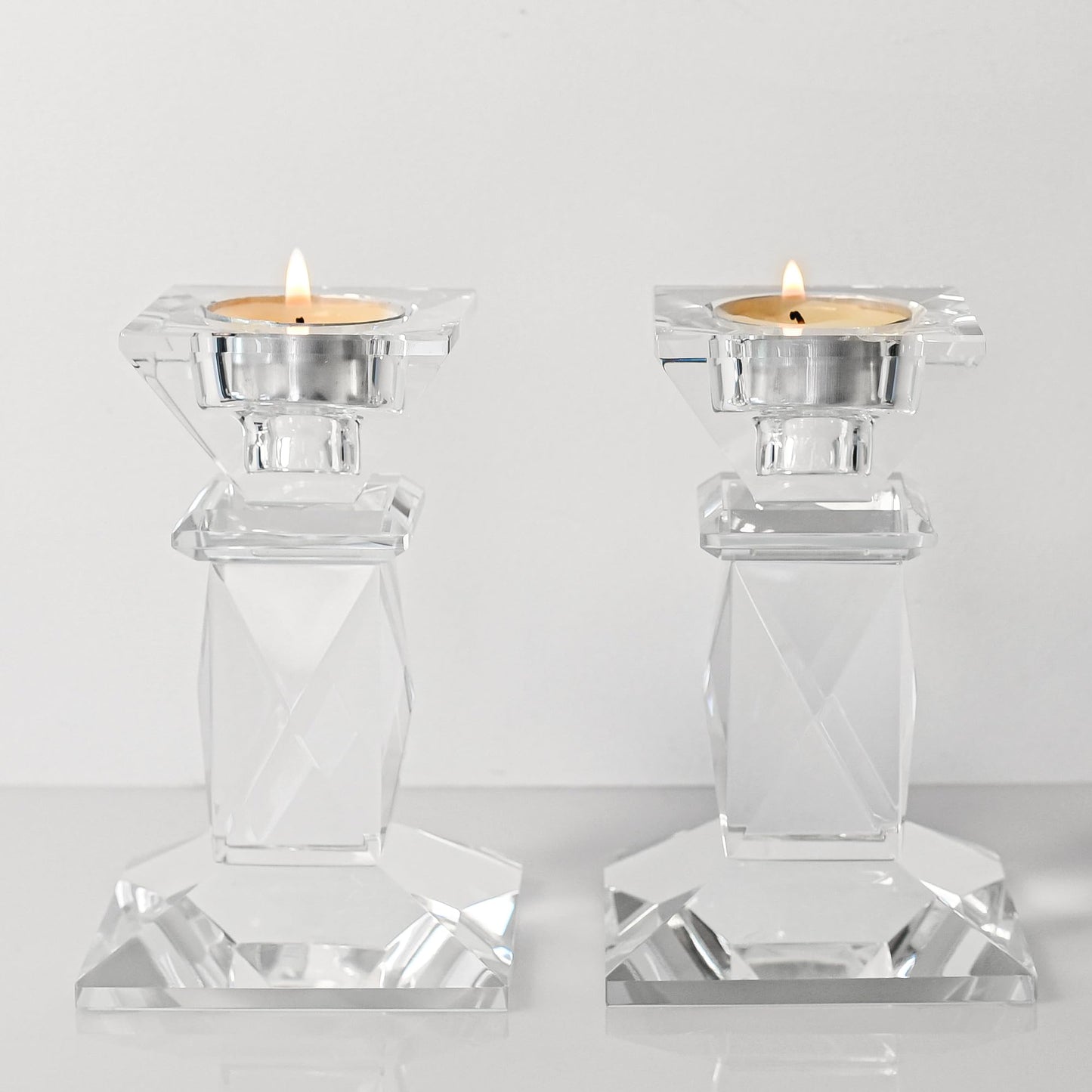 Marvala Crystal Candle Holders Set of 2, Double-Sided Design for Tea Lights & Taper Candles, Decorative Lighting Centerpiece for Home Decor, Wedding, Gift (Holiday, Birthday, Housewarming)