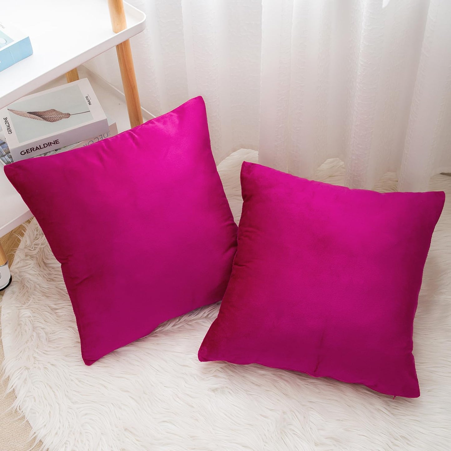 HERAYLI Velvet Decorative Throw Pillow Covers, Soft Square Cushion Case Home Decor for Living Room Couch Bed Sofa, Set of 2 Pack, Hot Pink, 20x20 Inch