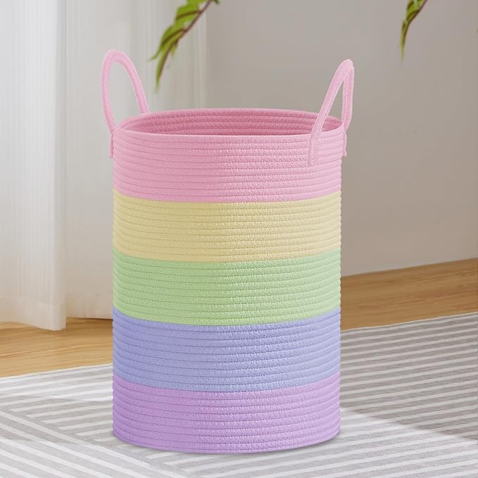VIPOSCO Large Laundry Hamper, Tall Woven Rope Storage Basket