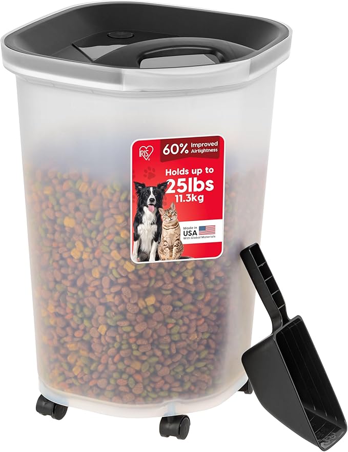 IRIS USA Pet Food Storage Container 25 lbs, Premium 60% Improved Airtight Seal