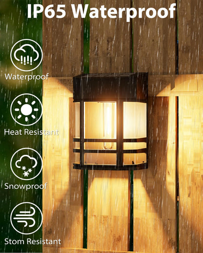 Woolmug 4 Pack Solar Fence Lights Outdoor Garden, Waterproof Retro LED Wall Lights, Auto On/Off Solar Lights Outdoor Garden Fence Lighting for Patio Decking Gate Yard Decoration, Warm White