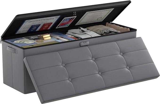 DocSafe Storage Ottoman Bench, Fireproof＆Waterproof Folding Bench