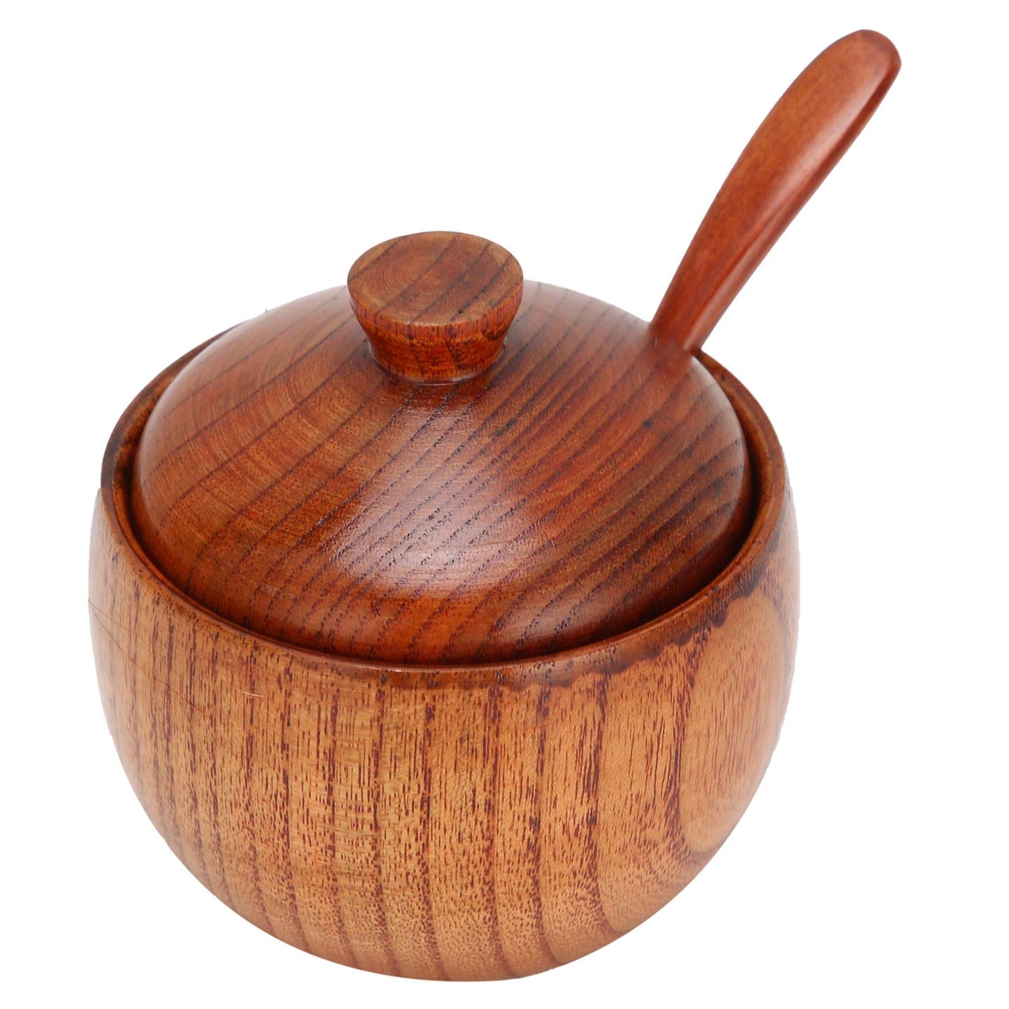 Wood Spice Pot Sugar Bowl Salt Pepper Seasoning Box with Spoon and Lid Kitchen Tool Food Jars and Crocks
