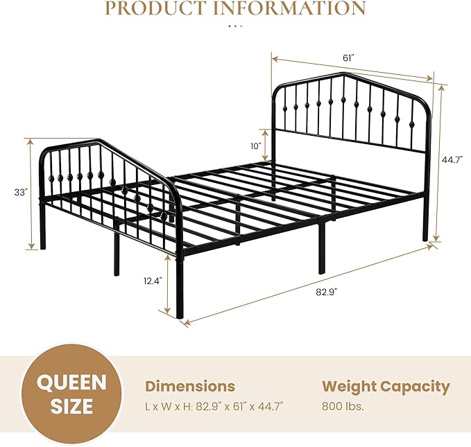 SHA CERLIN Queen Size Metal Platform Bed Frame