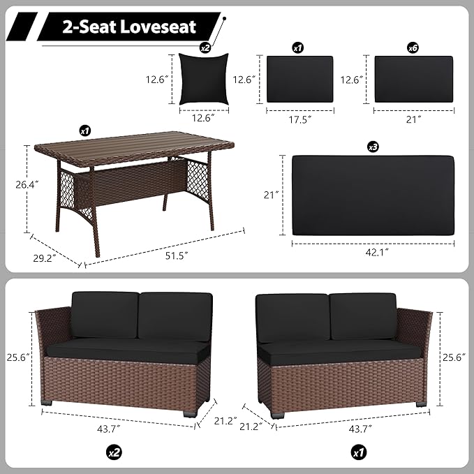 KIGOTY 7 Piece Patio Furniture Set, Outdoor PE Wicker Rattan Outdoor Dining Set
