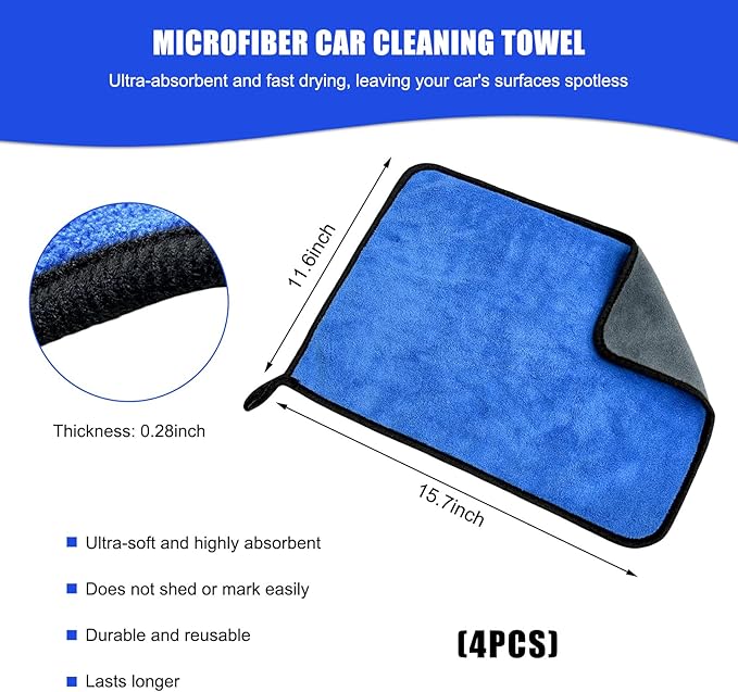 4PCS Microfiber Towels for Car, Scratch-Free Drying & Detailing Towel Wash