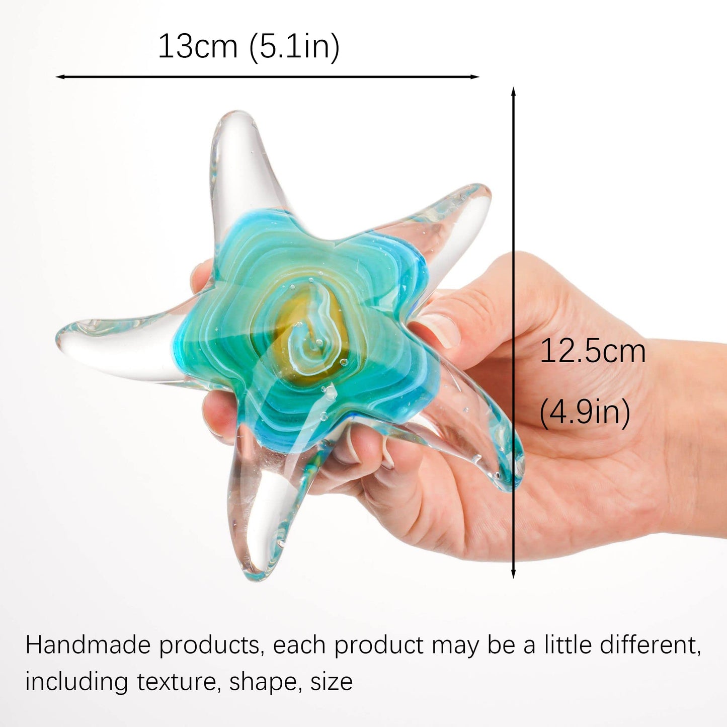 QFkris 5" Glass Star Fish, Crystal Handmade Glass Blown Table Decor, Starfish Figurine, Collectible Ornament,Clear and Green for Women