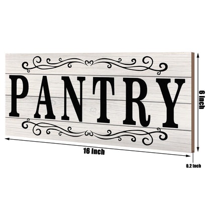 Jetec Pantry Sign Wall Decor Farmhouse Pantry Signs Wood Rustic Retro Hanging Wooden Art Plaque Decorative for Kitchen Restaurant Door Room Home Decoration, 16 x 6 Inch(White)