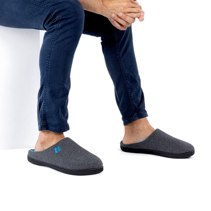 RockDove Men's Original Two-Tone Memory Foam Slipper, Size 8/9 UK Men, Dark Grey and Blue