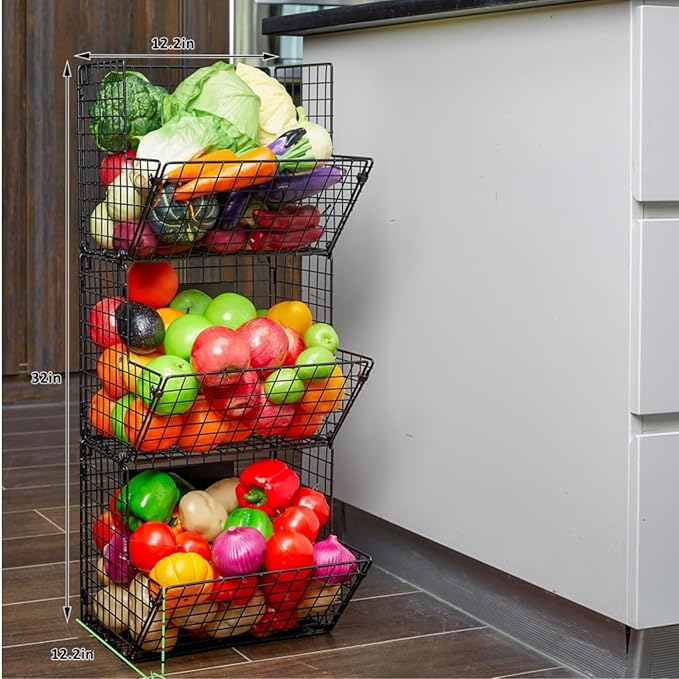 X-cosrack Metal Wire Basket Wall Mount, 3 Tier Wall Storage Basket Organizer