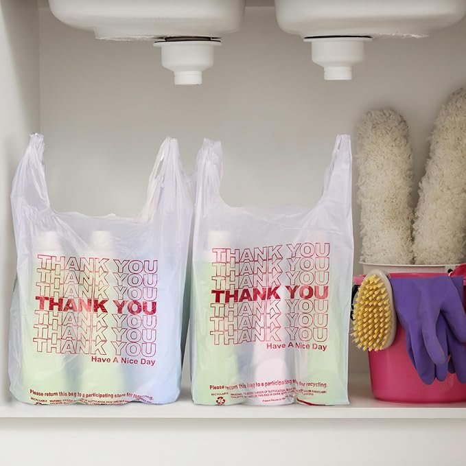 Delxo Grocery Bags Thank You Plastic T-Shirt Bag, To Go, Convenience Stores