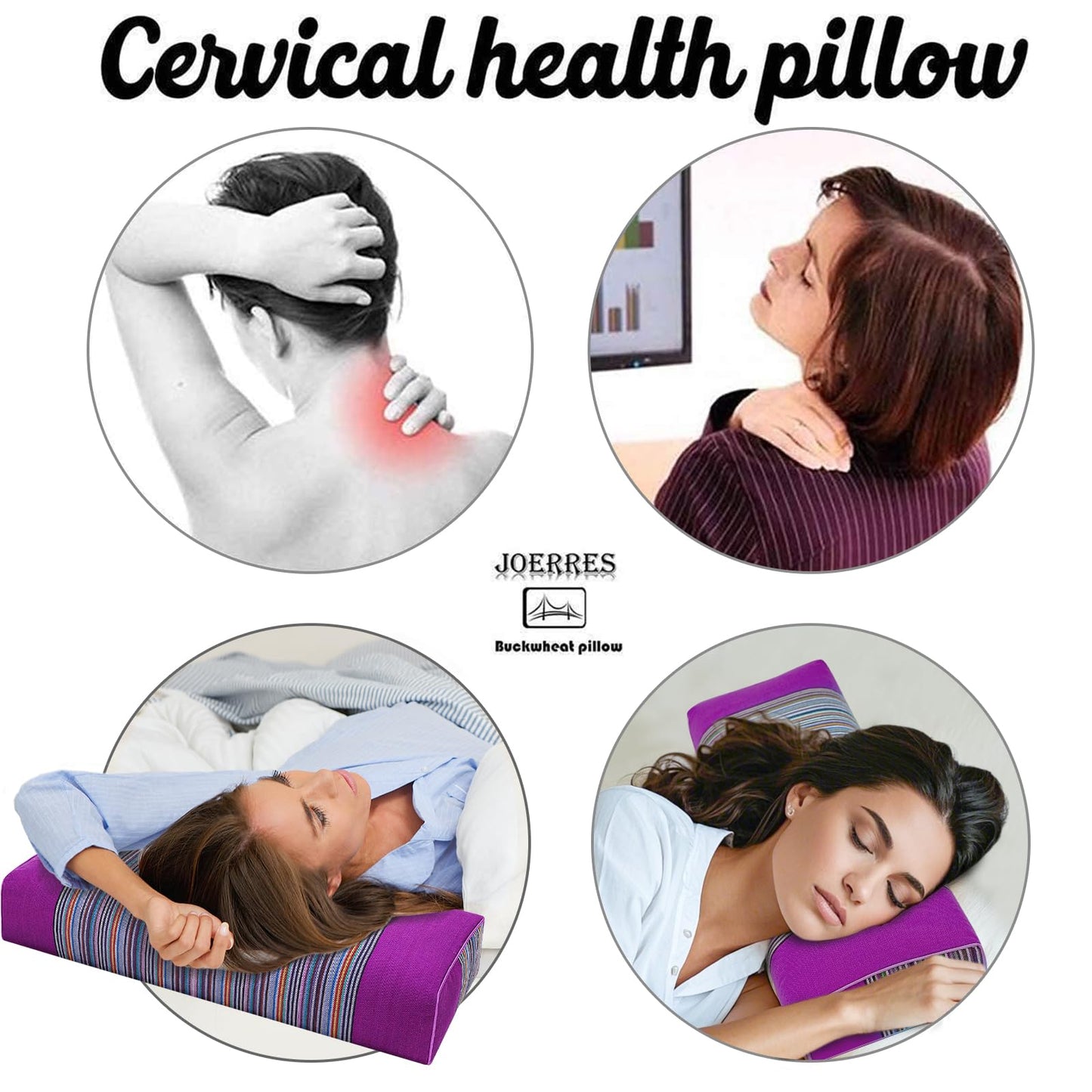 JOERRES Buckwheat pillow,Buckwheat Neck Pillow with Zipper,Natural Buckwheat Sleeping Pillow,Pillow with Washable Cotton Cover,Buckwheat Husk Neck Support Pillow Relieves Neck Pain(Purple)