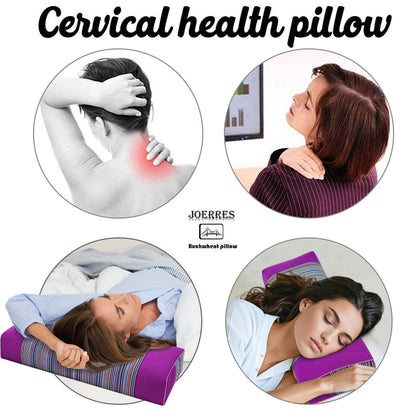 JOERRES Buckwheat pillow,Buckwheat Neck Pillow with Zipper,Natural Buckwheat Sleeping Pillow,Pillow with Washable Cotton Cover,Buckwheat Husk Neck Support Pillow Relieves Neck Pain(Purple)