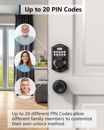 TEEHO TE001 Keyless Entry Door Lock with Keypad - Smart Deadbolt Lock for Front Door with 2 Keys - Auto Lock - Easy Installation - Satin Nickel