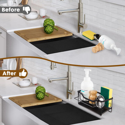 Sinnsally Sponge Holder for Kitchen Sink Caddy,Stainless Steel Dish Soap Dispenser Rack,Dish Soap Caddy for Kitchen Sink Utensil Holder with Drain for Countertop,Kitchen Counter Organizer and Storage