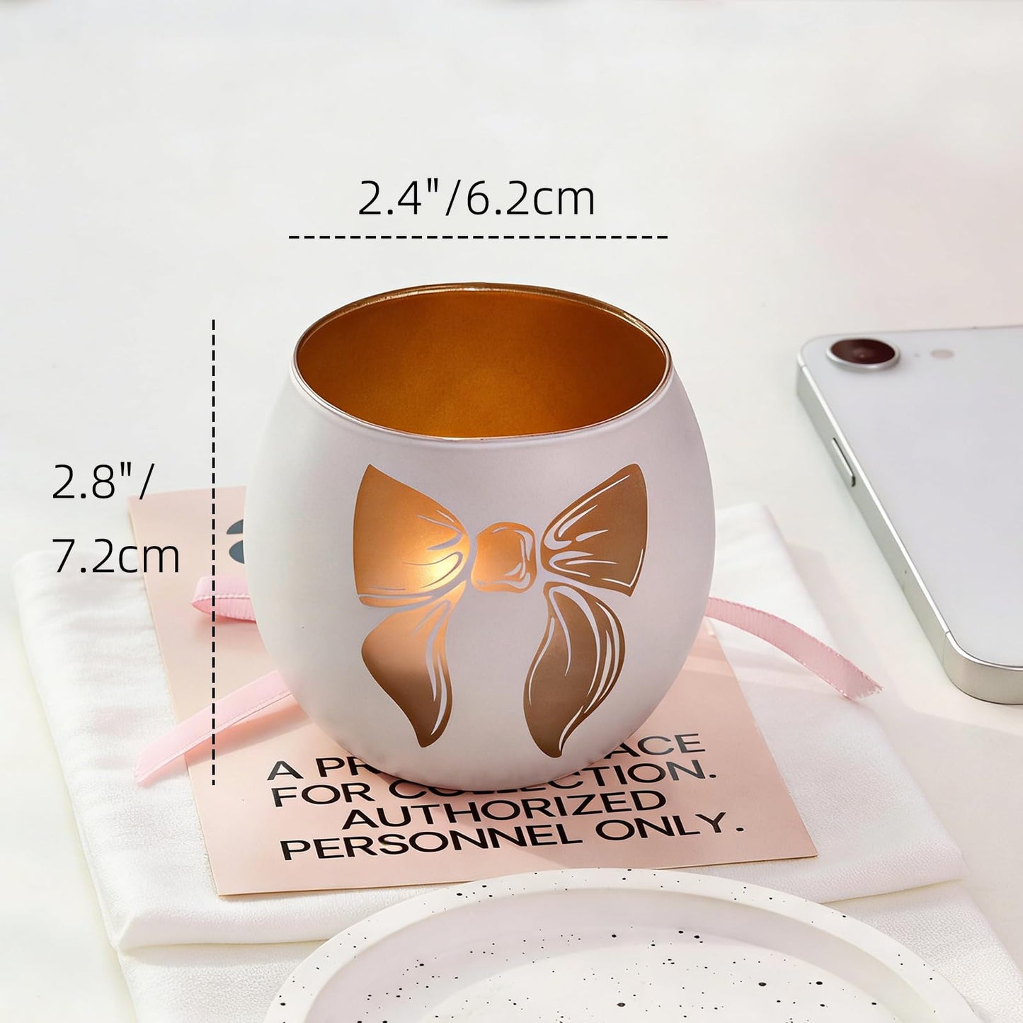 White Glass Candle Holder with Bow, Elegant Ribbon Votive Tealight Candle Holder for Wedding Centerpieces, Easter Table Decorations, Aesthetic Home Decor Gift