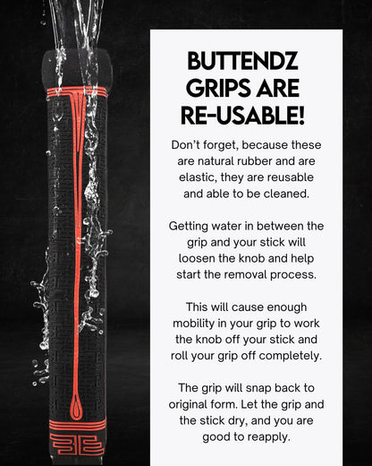 Buttendz Fusion Z Hockey Stick Replacement Grip - Reusable Design, Small Knob Player Grip for Top Hand Mobility, Fits All Stick Sizes (Black, Fire Drip)