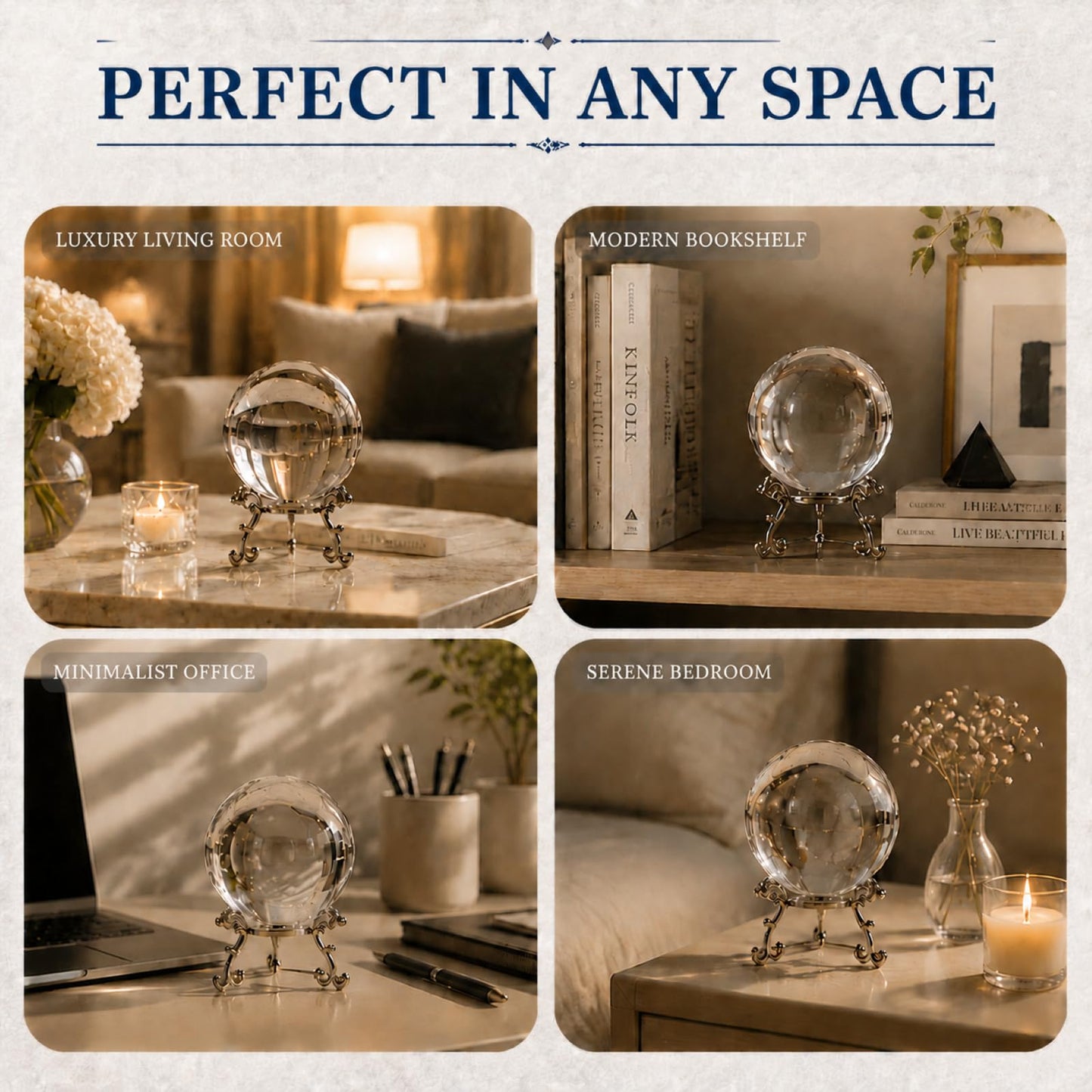 Woodvine Crystal Ball 80mm Clear K9 Crystal Sphere with Metal Stand and Gift Box, Lensball Photography Prop, Home Decor, Feng Shui Decorative Gift (Clear-80mm)