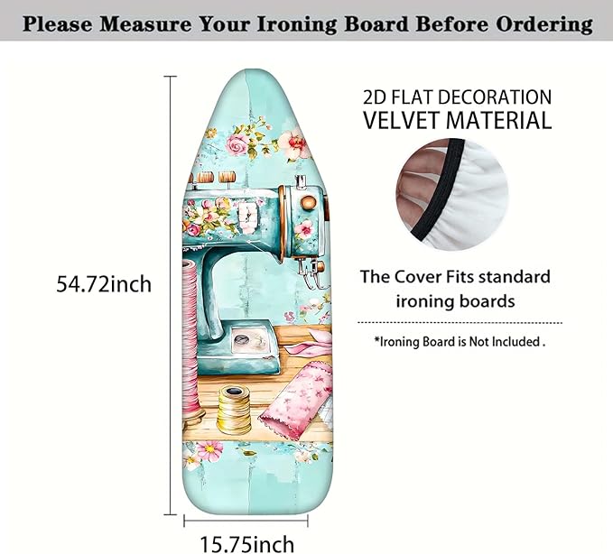 Nuxovilar Floral Sewing Machine Pattern Ironing Board Cover, 15×54 inch