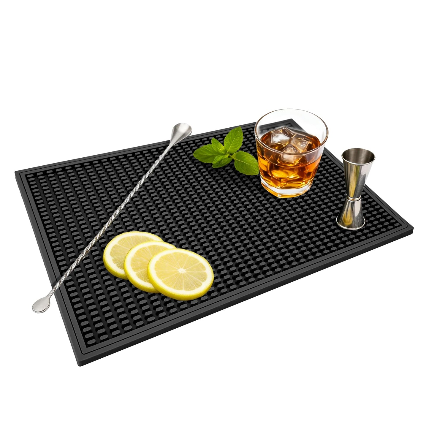 ZJWZLG Bar Mat - Premium 18"X12" Rubber Bar Mats for Countertop, Non-slip Dish Drying Pad & Bartender Mat with for Fast Drying, Ideal Bar Tools for Home Bar, Cocktail Set, And Kitchen Use(Black)