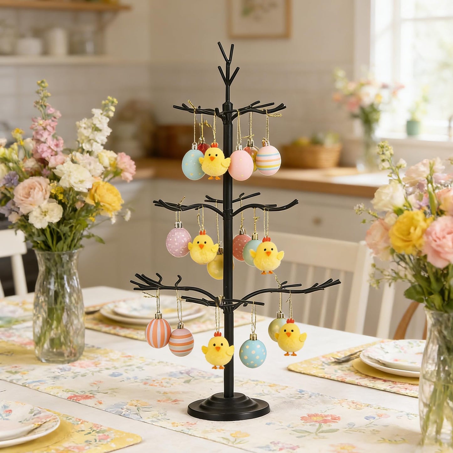 Metal Ornament Display Tree, Black Ornament Tree Display Stand, 22 Inch Christmas Tabletop Ornaments Hangers Stand, 3-Tier Wire Displays Trees for Easter Halloween Christmas Ornaments