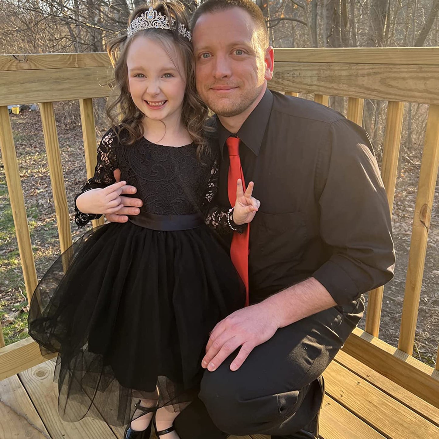 Flower Girl Dress Long Sleeves Lace Top Tulle Skirt Girls Lace Party Dresses (Size 10,Black)