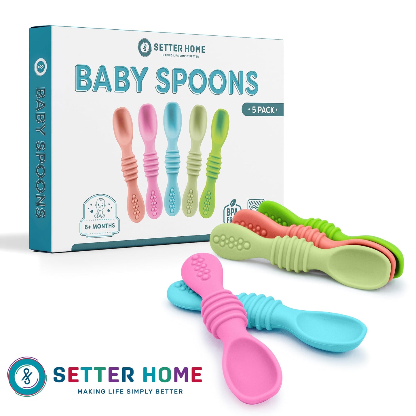 Soft Silicone Baby Spoons, Baby Spoon self Feeding Set for Babies 6-12 Months - Infant Feeding Spoons for Boys & Girls, Safty Tested Spoons, Baby Feeding Essentials, BPA Free, Great Gift