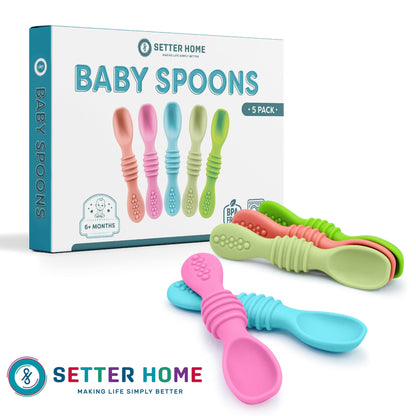 Soft Silicone Baby Spoons, Baby Spoon self Feeding Set for Babies 6-12 Months - Infant Feeding Spoons for Boys & Girls, Safty Tested Spoons, Baby Feeding Essentials, BPA Free, Great Gift