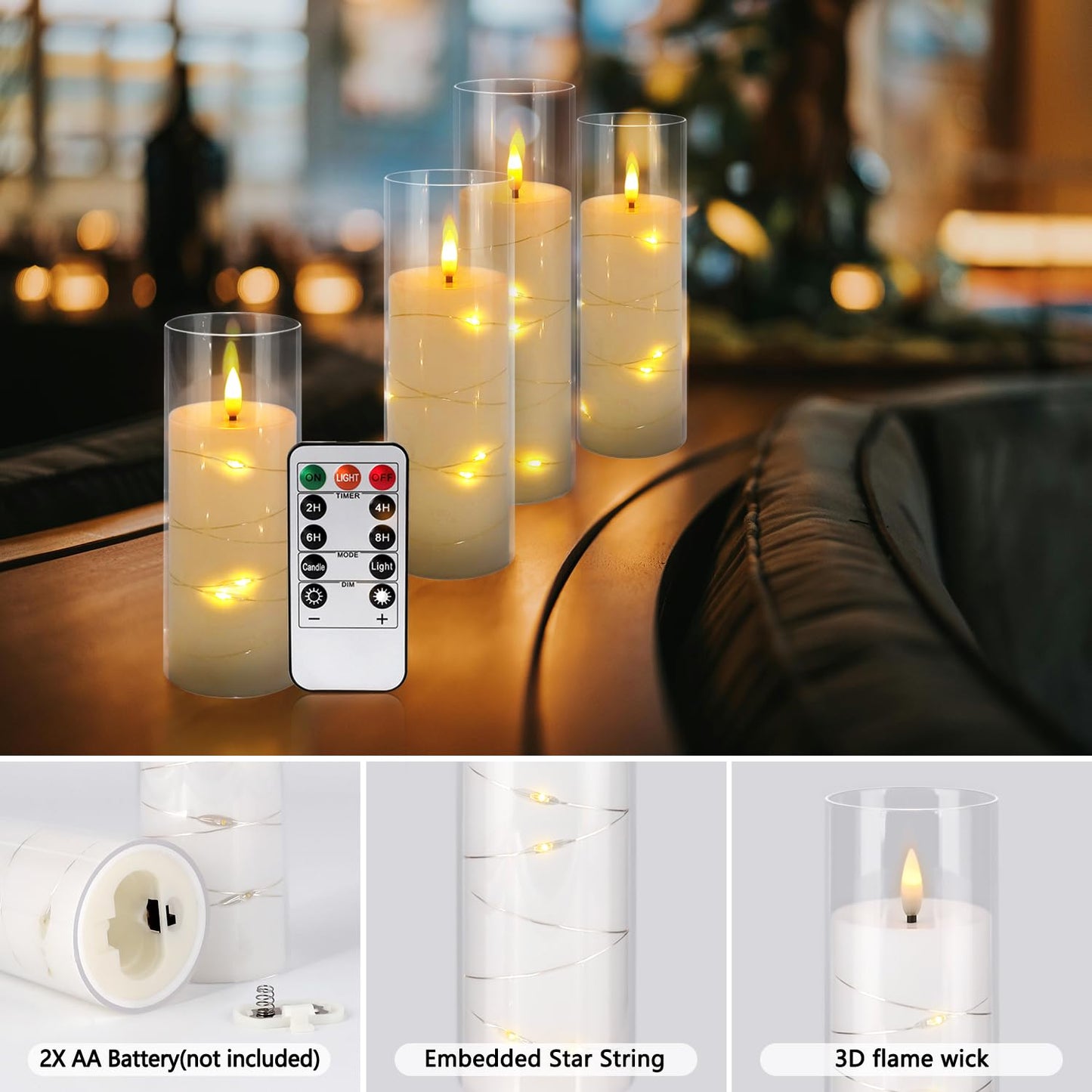 YOROXRG 24 Pack Christmas Decoration Flickering Flameless Candles,Battery Operated Candles,LED String Lights LED Candles for New Year, Home Decor, Parties,Wedding(D2.2 xH 5" 6" 7") (White)