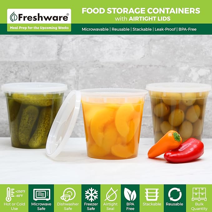 Freshware Food Storage Containers 24 oz Plastic Deli Containers
