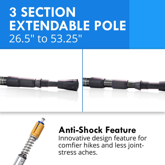 1 Pair (2 Poles) Anti Shock, Adjustable, Collapsible Hiking Poles for Trekking or Walking, Lightweight Aluminum Sticks for Men, Women, Seniors, Kids & Children, Backpacking & Camping Gear
