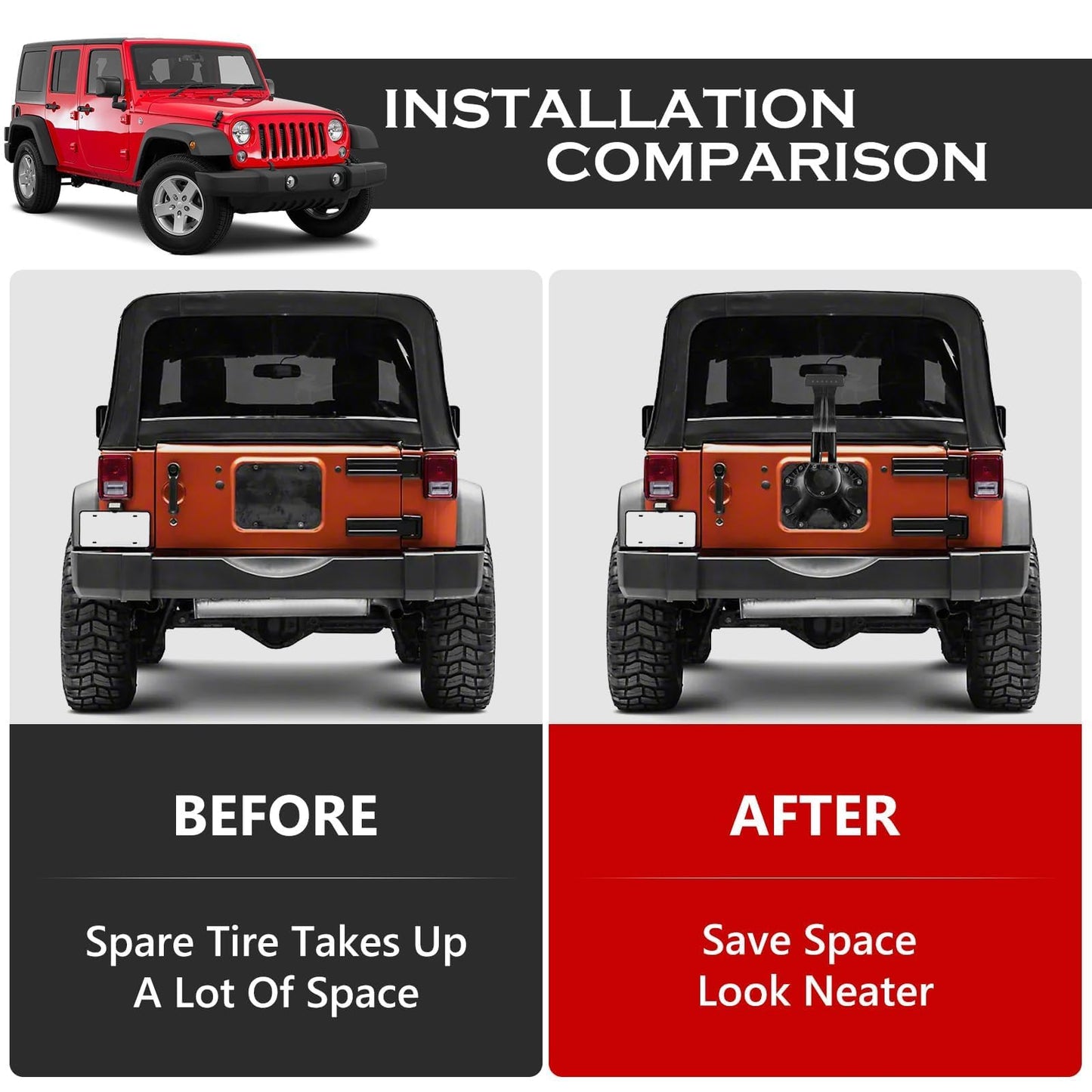 DKMGHT Spare Tire Holder Mounting Bracket Tire Carrier for Jeep Wrangler JK 07-18 with 3rd Third Brake Light Accessories 55397217AJ 68048581AA Aluminum Alloy Bracket (Smoke Lens)