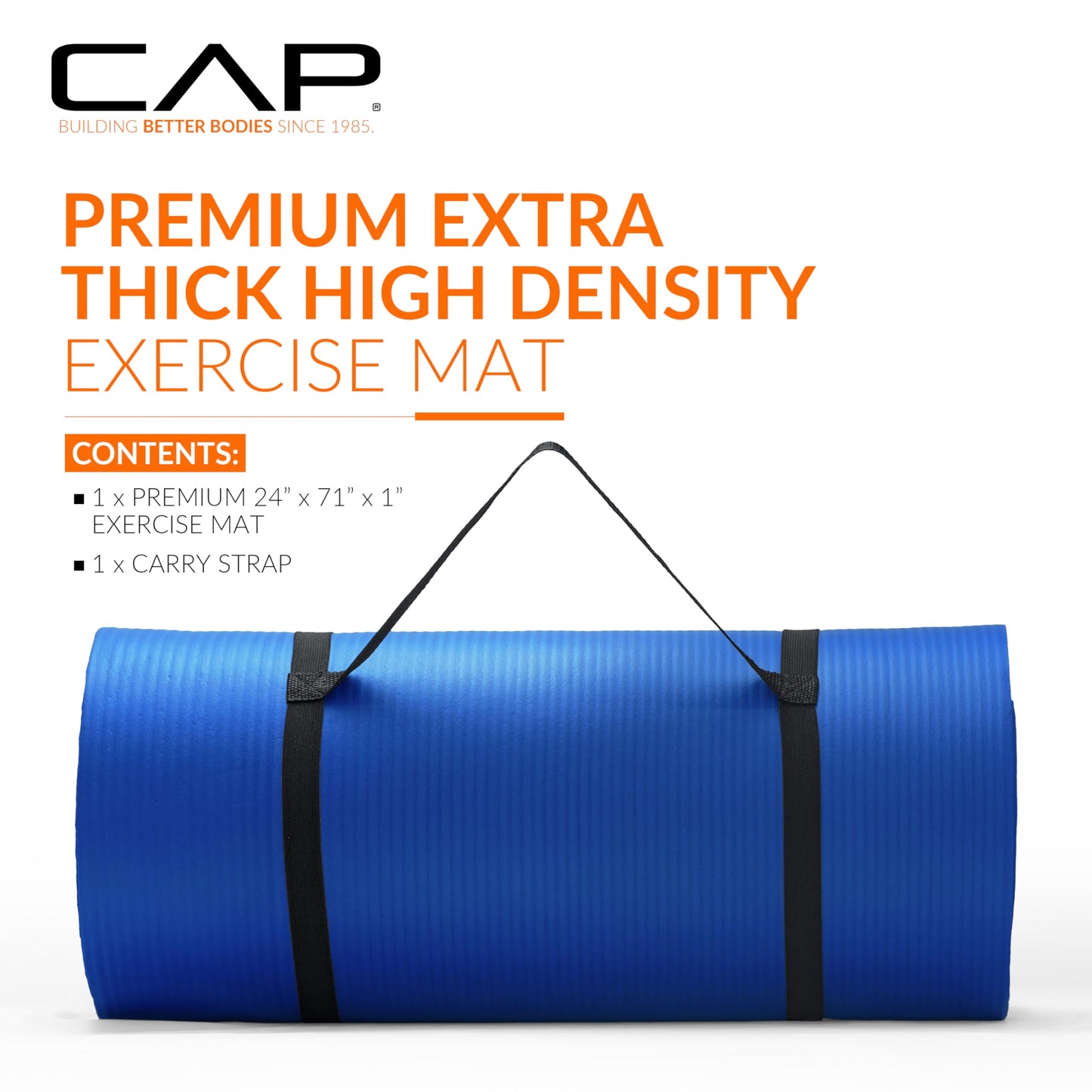 CAP Barbell 1-Inch High Density Exercise Yoga Mat with Strap | Multiple Colors