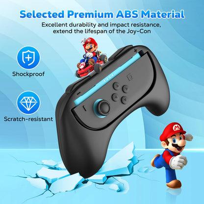 MoKo Hand Grips for Nintendo Switch 2 Joy-Con, Ergonomic Joy-Con Controller Accessories for Switch 2 2025, Slip and Wear-Resistant Comfort Handles, Black, 2 Pack
