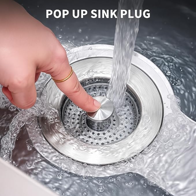 3-in-1 Kitchen Sink Drain Strainer Stopper – 304 Stainless Steel Pop Up Sink