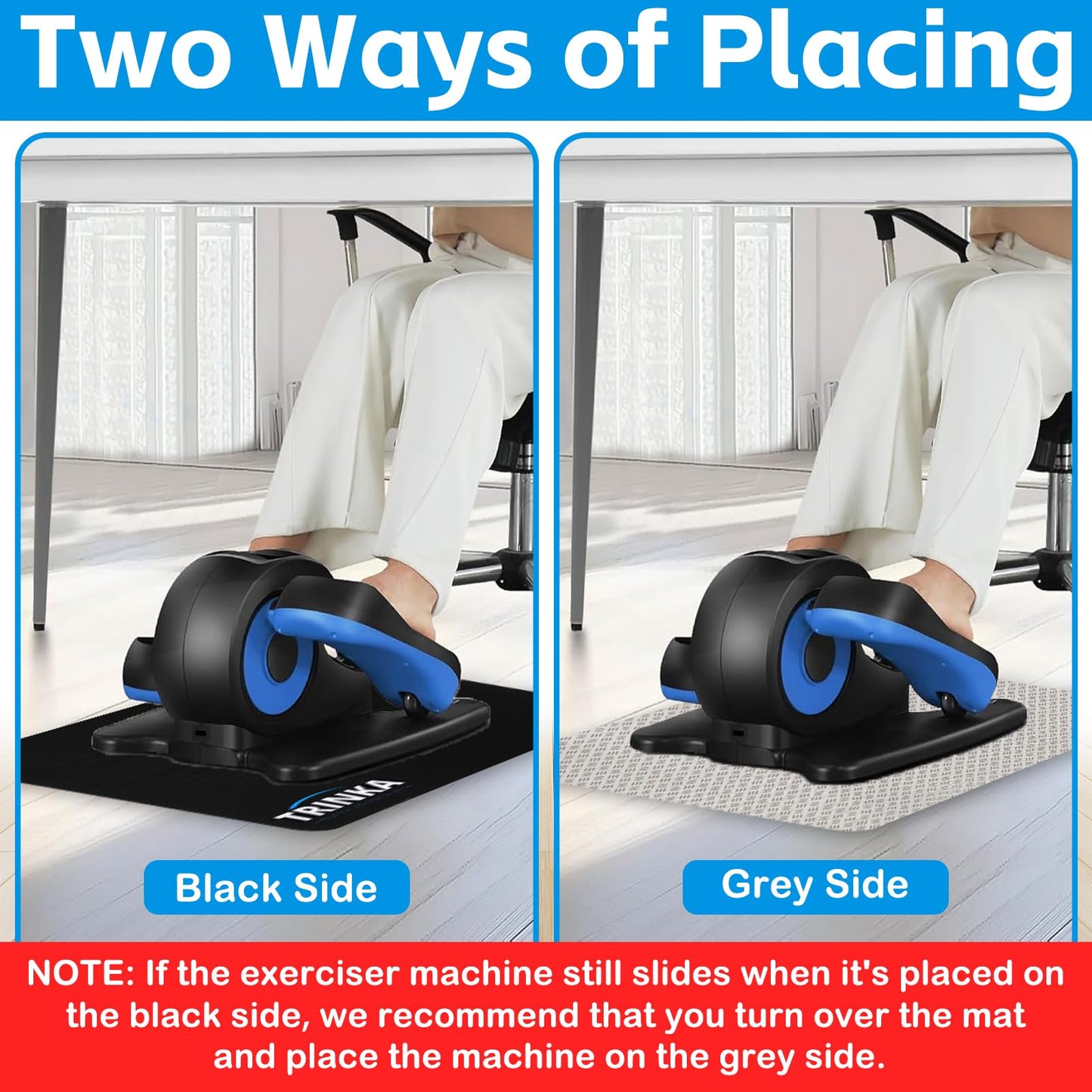Non-Slip Workout Mat for Under Desk Elliptical Machine, Mats for Exercise Equipment, Suitable for Electric Seated Foot Pedal Exerciser, Enhanced Stability & Floor Protection