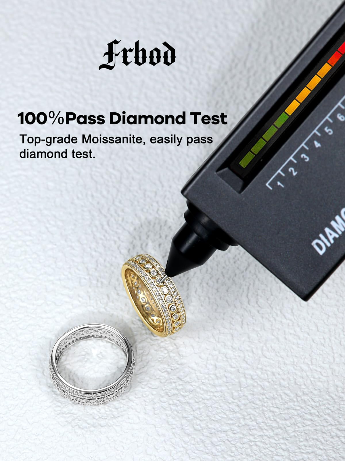 Frbod Eternity Diamond Band for Women Shinning Moissanite Wedding Rings Chunky Silver Gold Plated Ring Size 7