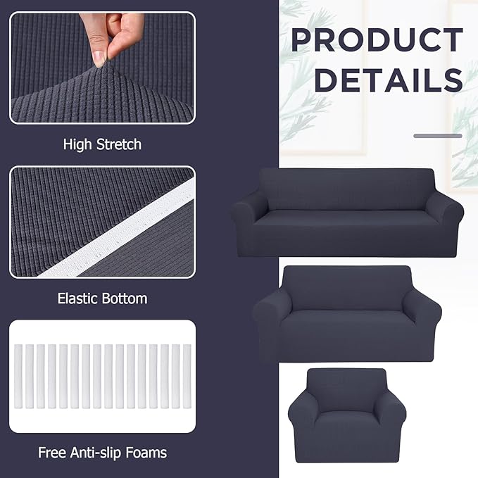 Peryiter 3 Pcs Couch and Loveseat Covers Set Sofa Cover