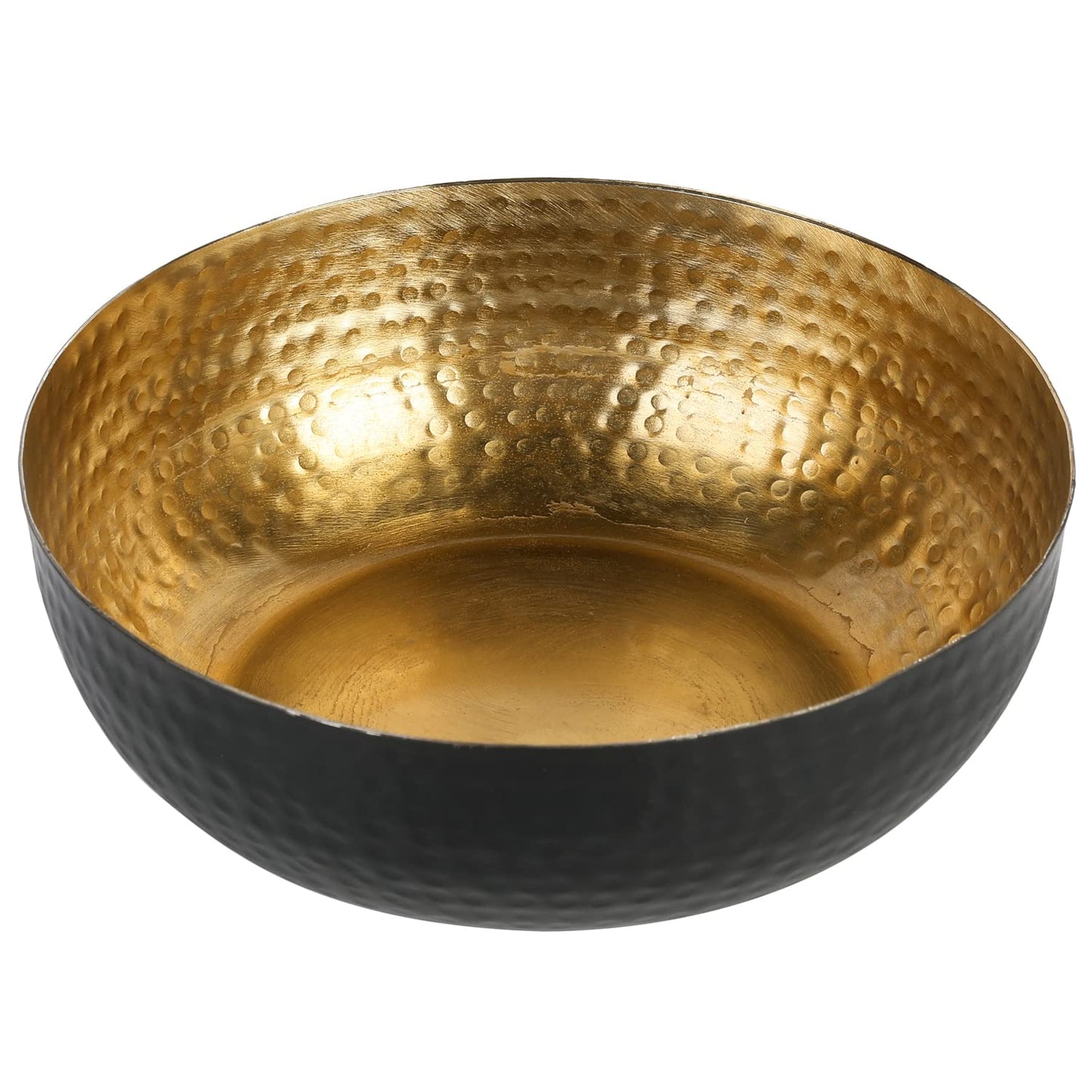MyGift Black Metal Hammered Decorative Bowl for Home Decor with Gold Interior, Art Deco Style Centerpiece Table Decoration and Coffee Table Decor - Handcrafted in India (Dia 7.6 inches)