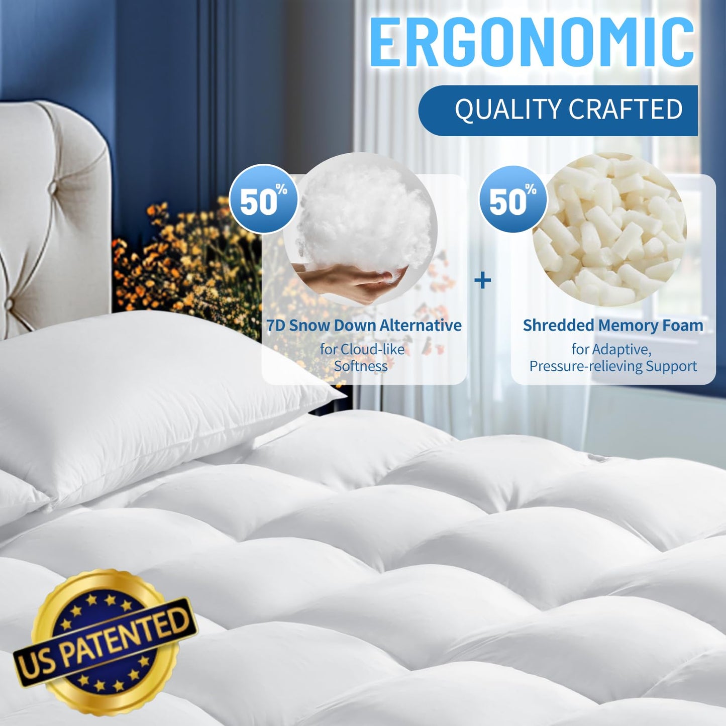 Memory Foam Mattress Topper, Extra Soft 1300 GSM Pillow Top Mattress Pad for Back Pain Relief,Breathable Mattress Cover for Fluffy Shredded Memory Foam Filled (Queen, 60"x80")