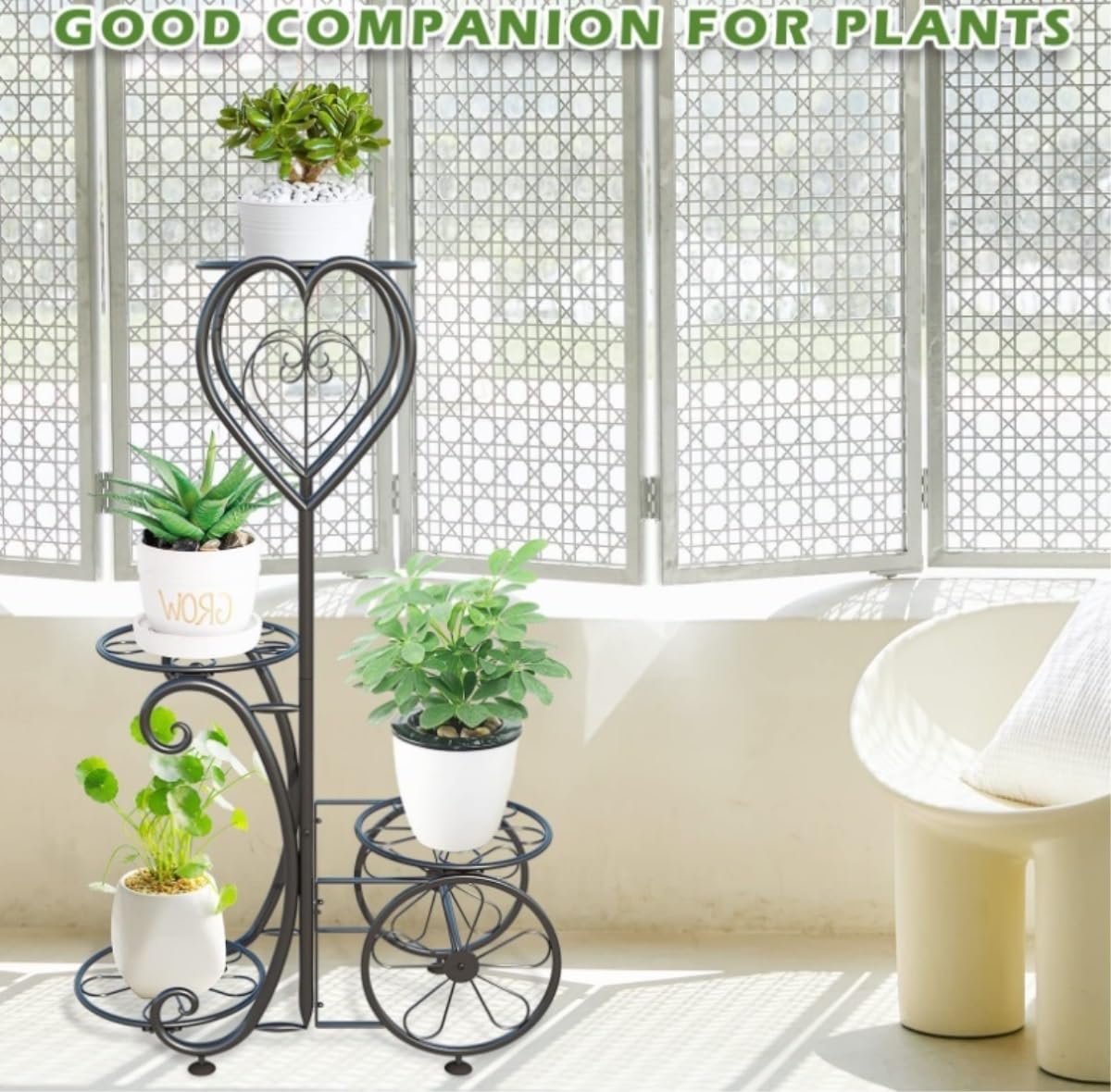 ZDJZMGZ Plant Shelf Plant Holder, 4 Tier Plant Stand Indoor Outdoor Metal Flower Holder Tall Corner Plant Shelf Rack for Patio Plants Corner Plant Table, 77cm, Black