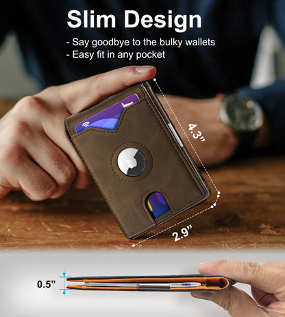 miyozi Airtag Wallet for Men,with Money Clip 11 Cards Slim Front Pocket Leather RFID Blocking Wallet with Gift Box