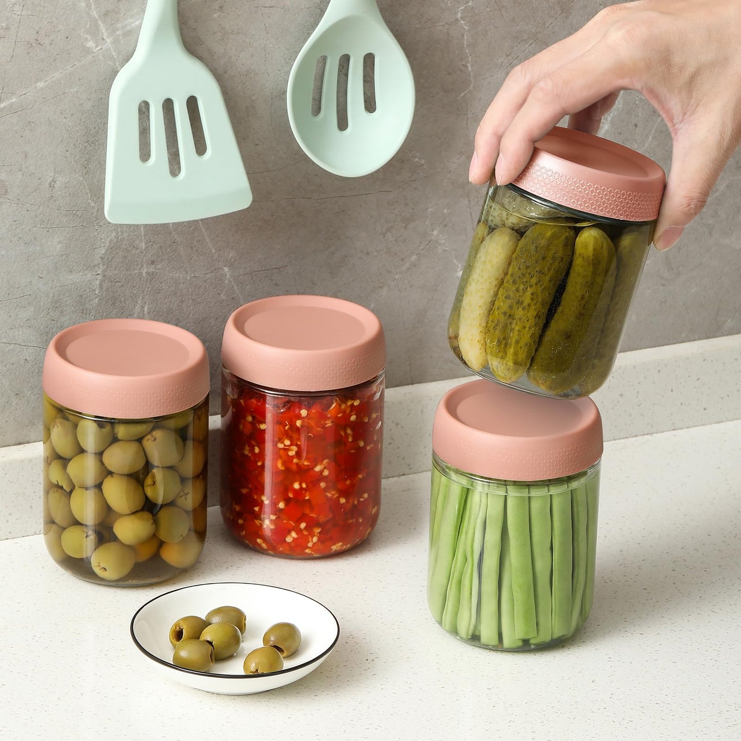 NETANY 6-pack 16 oz Overnight Oats Containers with Lids, Glass jars with Airtight Lids, Wide mouth Mason Salad jars, Glass Food Storage Containers for Snacks Yogurt Spice Sugar