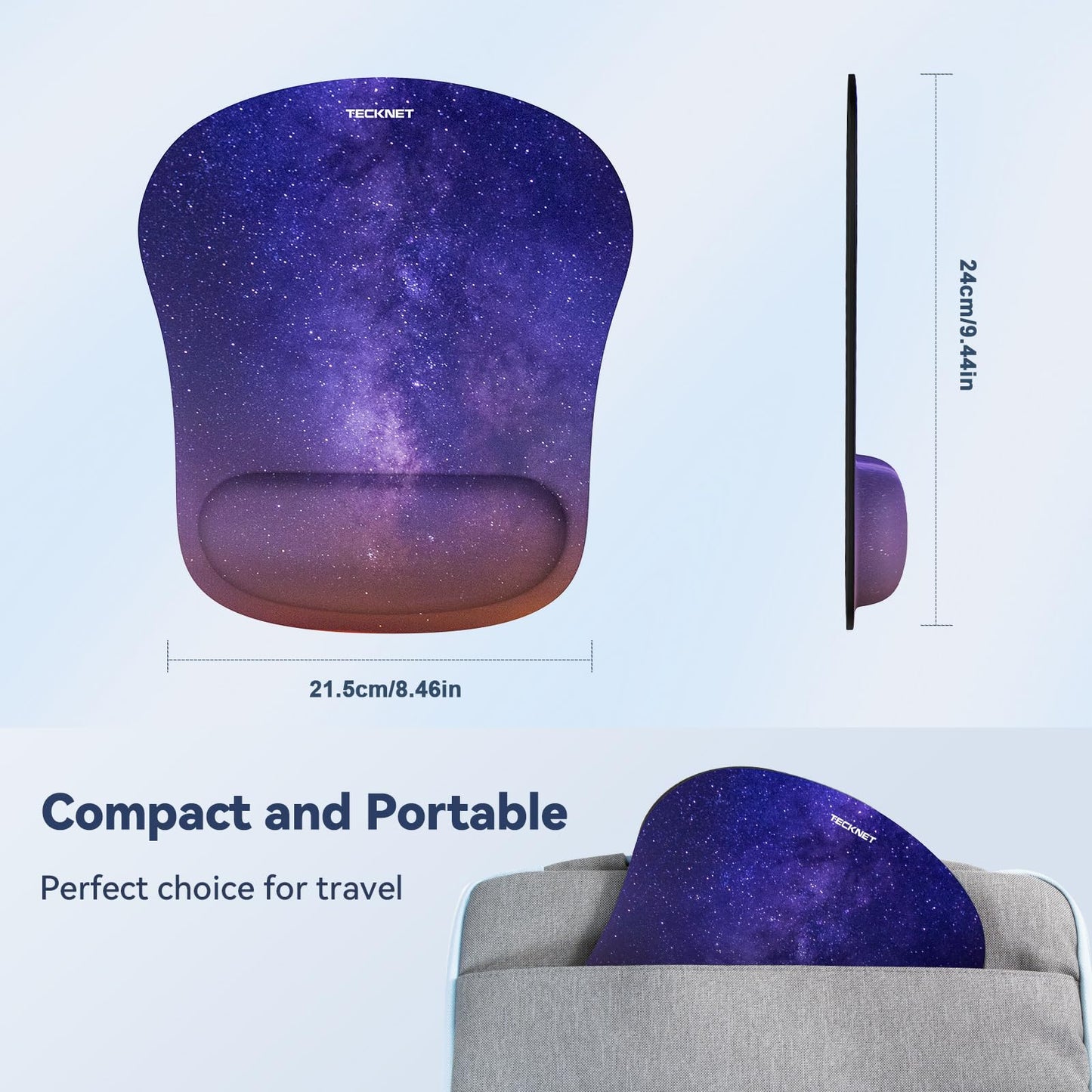 TECKNET Mouse Pad with Wrist Support, Ergonomic Gaming Mouse Pad Pain Relief, Portable Comfortable Mousepad for Computer, Laptop, Office, Home - Non-Slip Base, Waterproof Surface - Dark Purple Galaxy