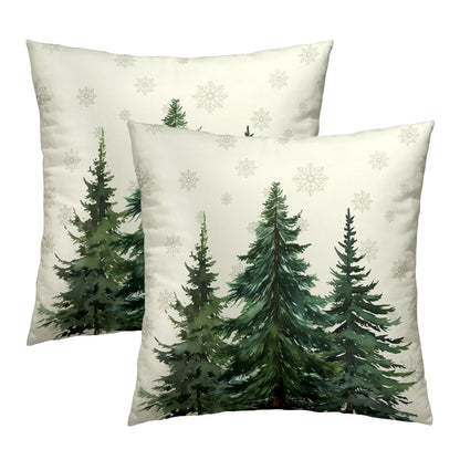 Green Christmas Tree Pillow Covers 16x16 In, Winter Nature Birch Forest Snowflake Throw Pillows Cover Farmhouse Decorative Pillow Case for Couch Bed Sofa Outdoor Patio Decor